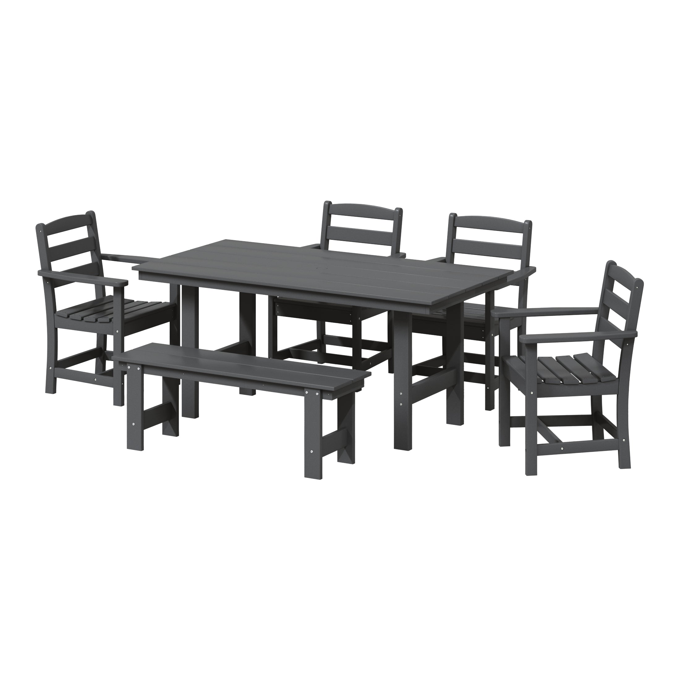 Ashore 6-Piece Outdoor HDPE Patio Dining Table Set with Bench