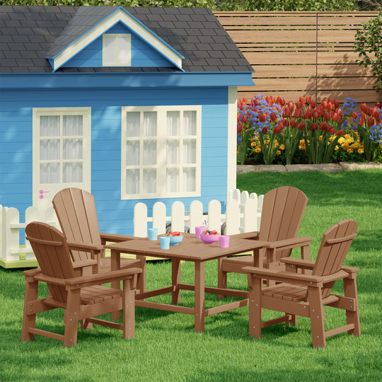 Malibu Kids 5-Piece HDPE Outdoor Square Patio Dining Table and Chairs Set