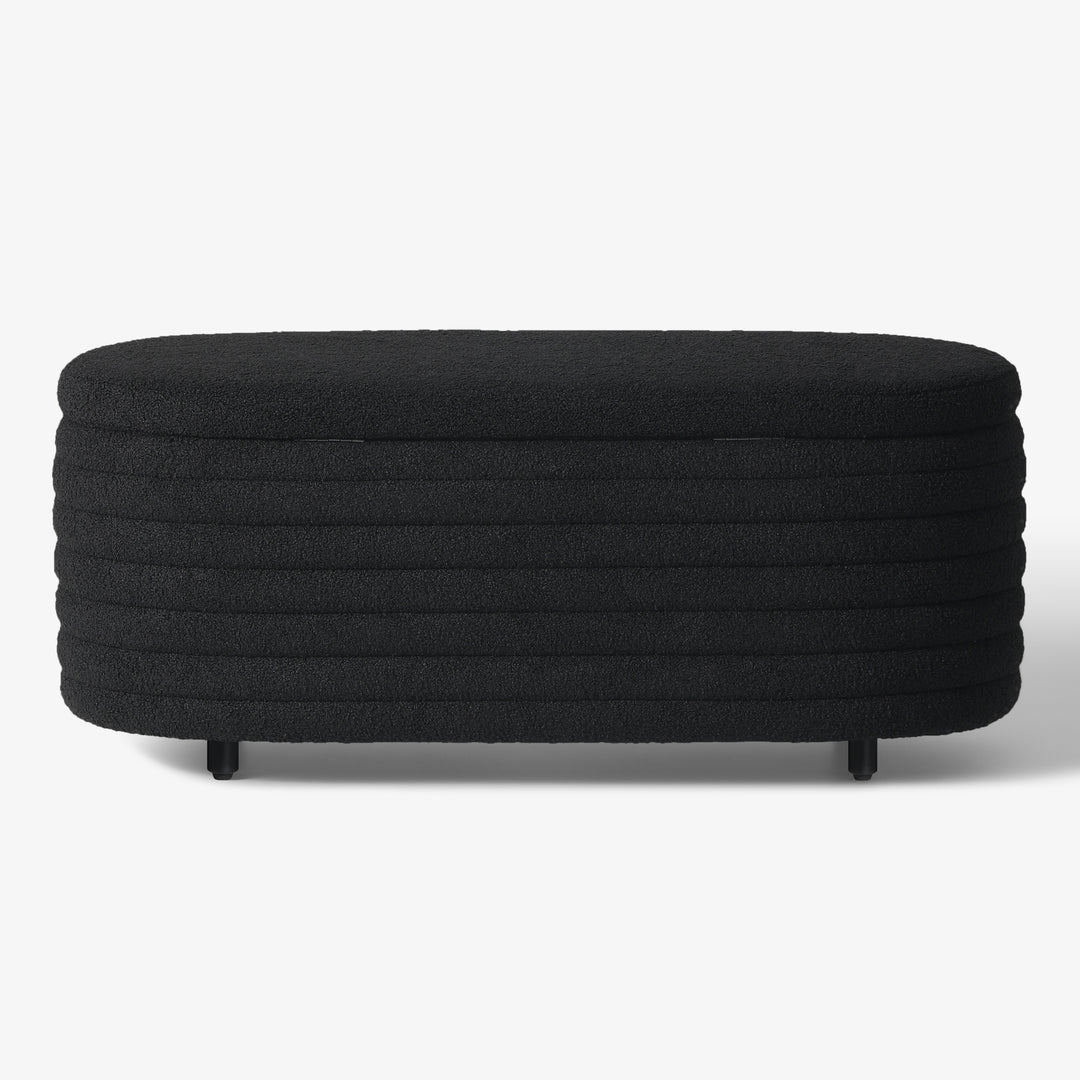 Alexandria 42" Wide Mid-Century Modern Upholstered Teddy Sherpa Tufted Oval Storage Ottoman Bench