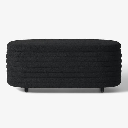 Alexandria 42" Wide Mid-Century Modern Upholstered Teddy Sherpa Tufted Oval Storage Ottoman Bench