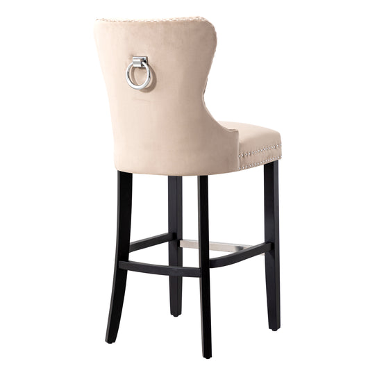 Wordford 29" Tufted Velvet Bar Stool, Black