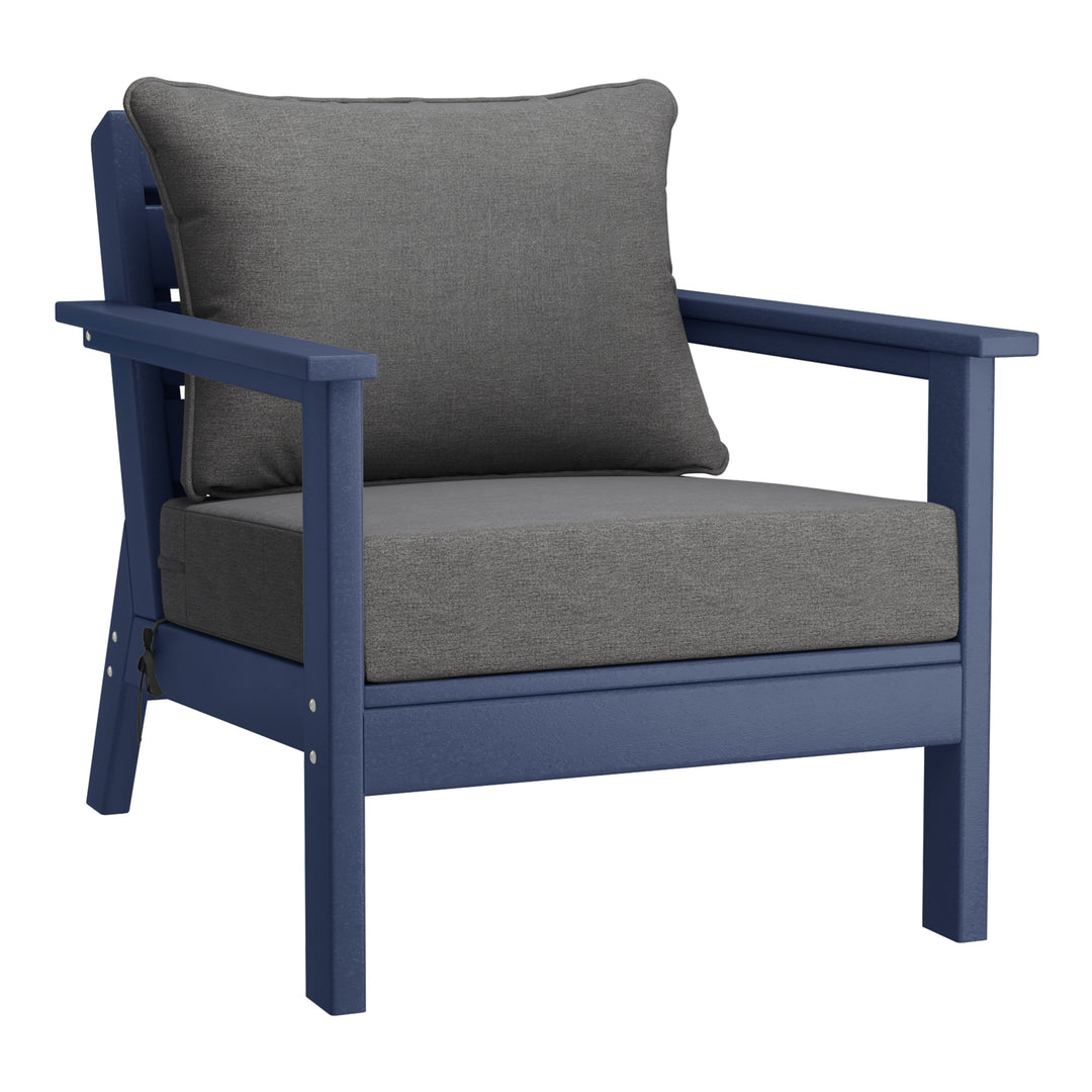 Avalon Outdoor Modern HDPE Patio Club Chairs with Deep Seat Cushions (Set of 2)