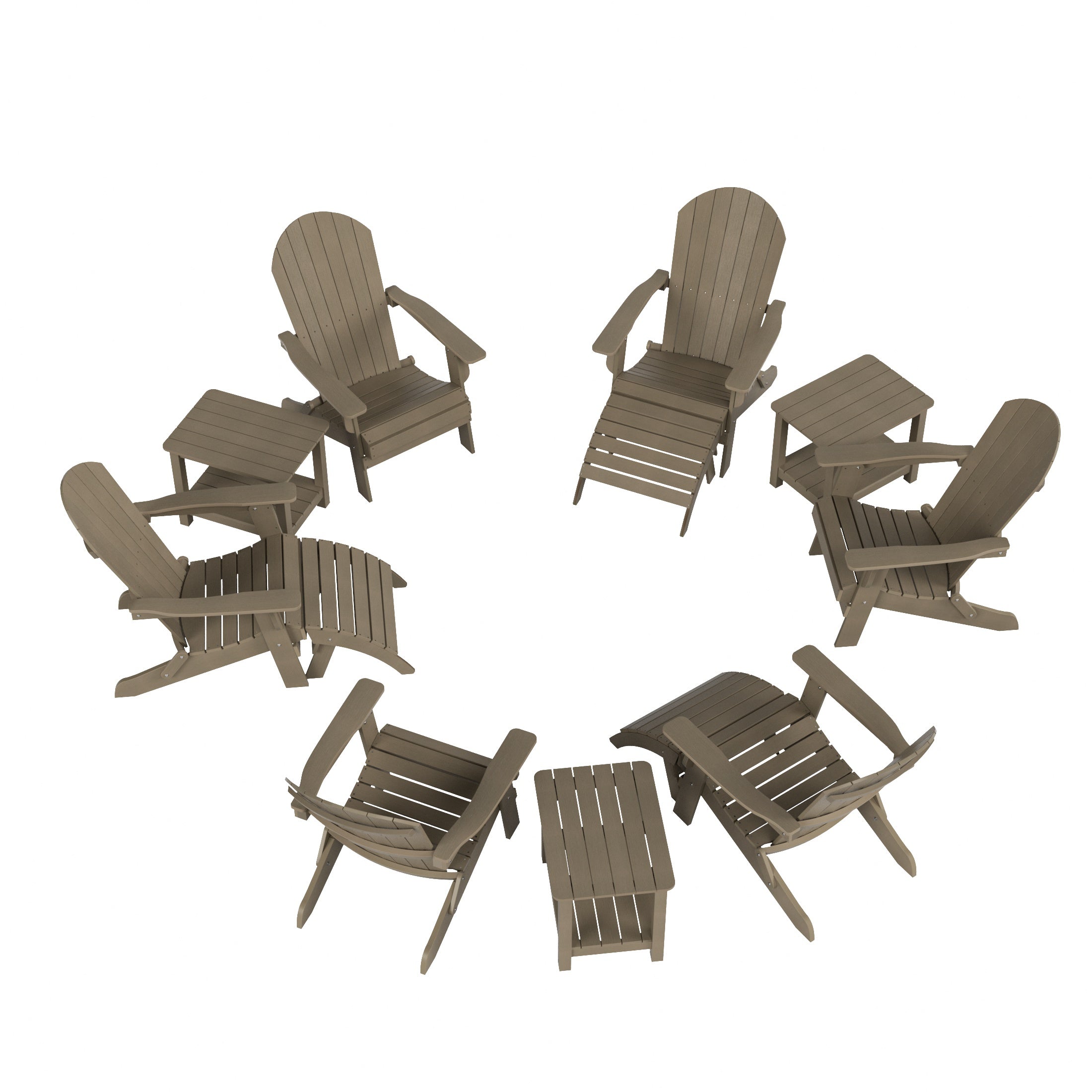 Tuscany 6 Person Folding Adirondack Seashell With Side Table and Folding Ottoman