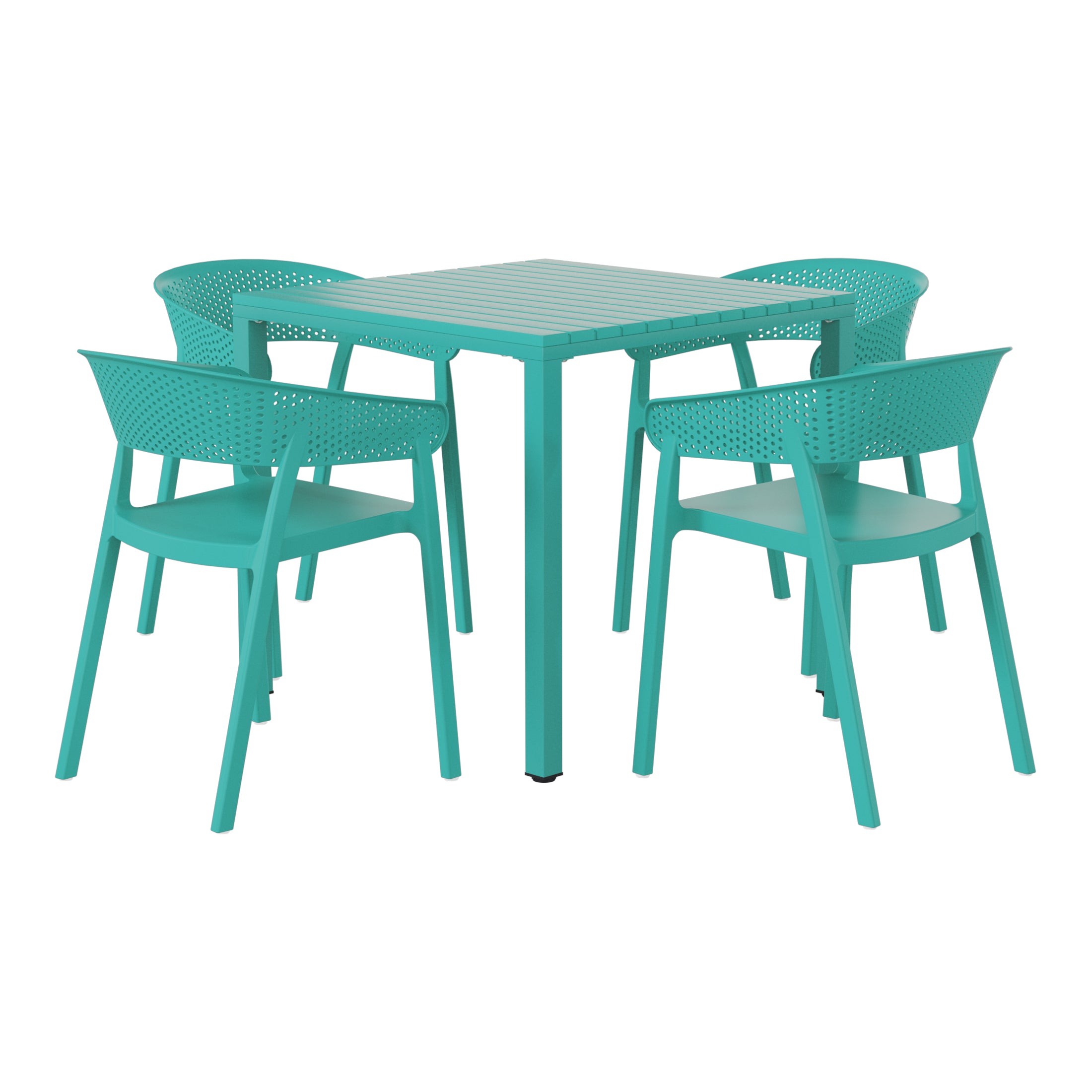 Playa 5-Piece Outdoor Metal Frame Square Dining Table Patio Set with Stackable Patio Dining Chairs