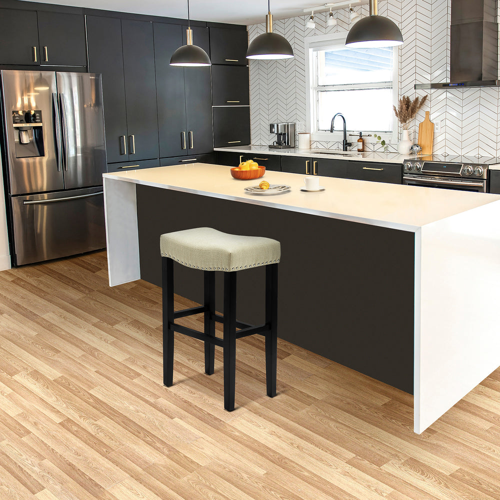 Lenox 29" upholstered nail head bar counter stools with Black color legs