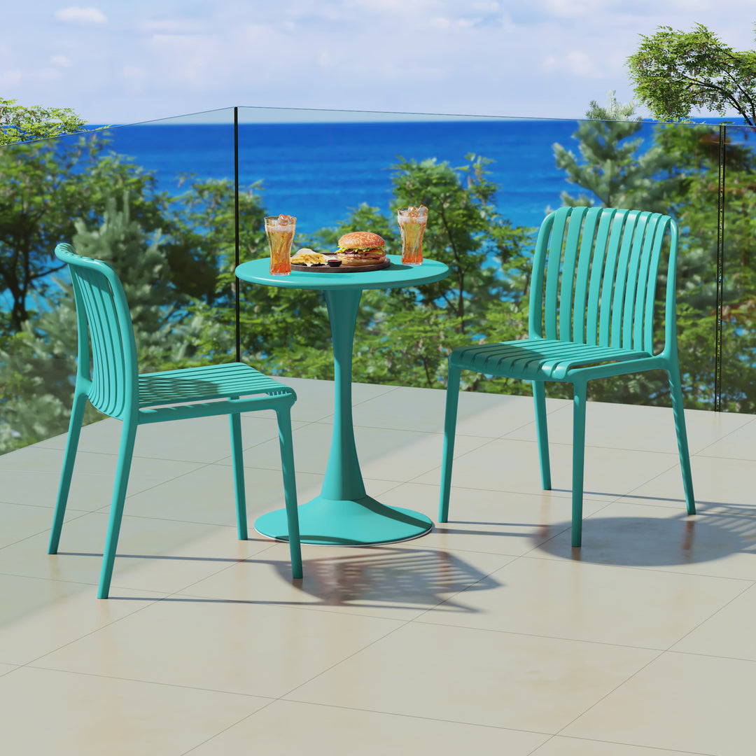 Playa 3-Piece Outdoor Metal Dining Table Set And Stackable Resin Patio Chairs