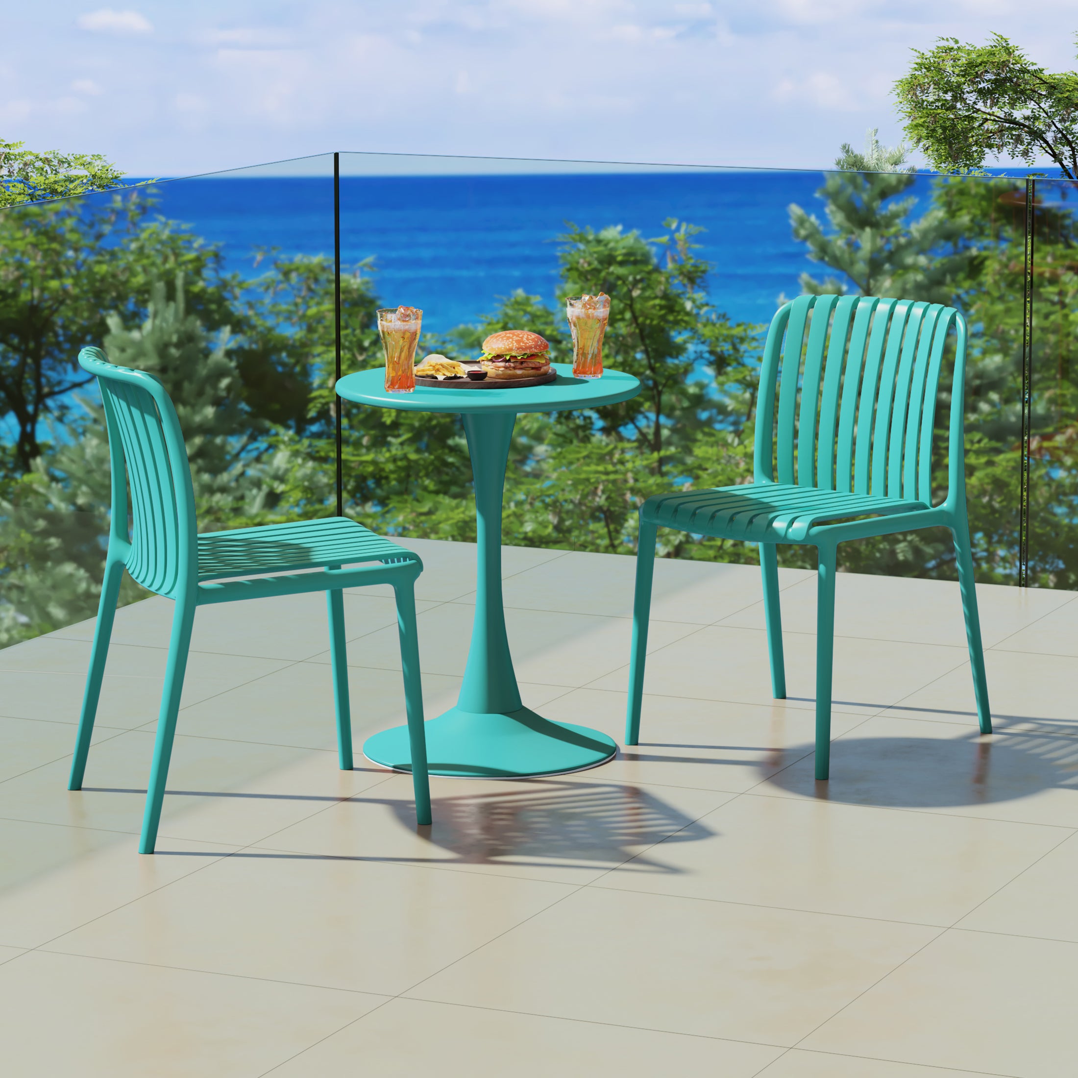 Playa 3-Piece Outdoor Metal Dining Table Set And Stackable Resin Patio Chairs