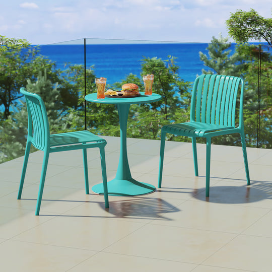 Playa 3-Piece Outdoor Metal Dining Table Set And Stackable Resin Patio Chairs