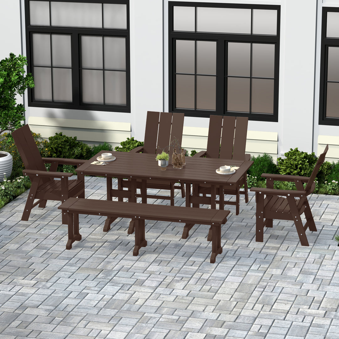 Ashore 6 Piece Outdoor Patio Dining Table and Armchair Dining Bench Set