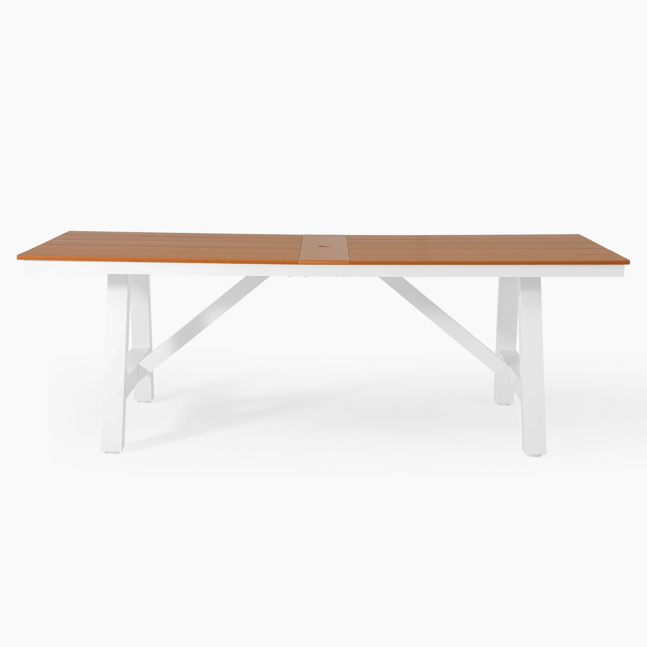 Cape May 90" HDPE Rectangle Outdoor Patio Dining Table With Umbrella Hole and Metal Frame