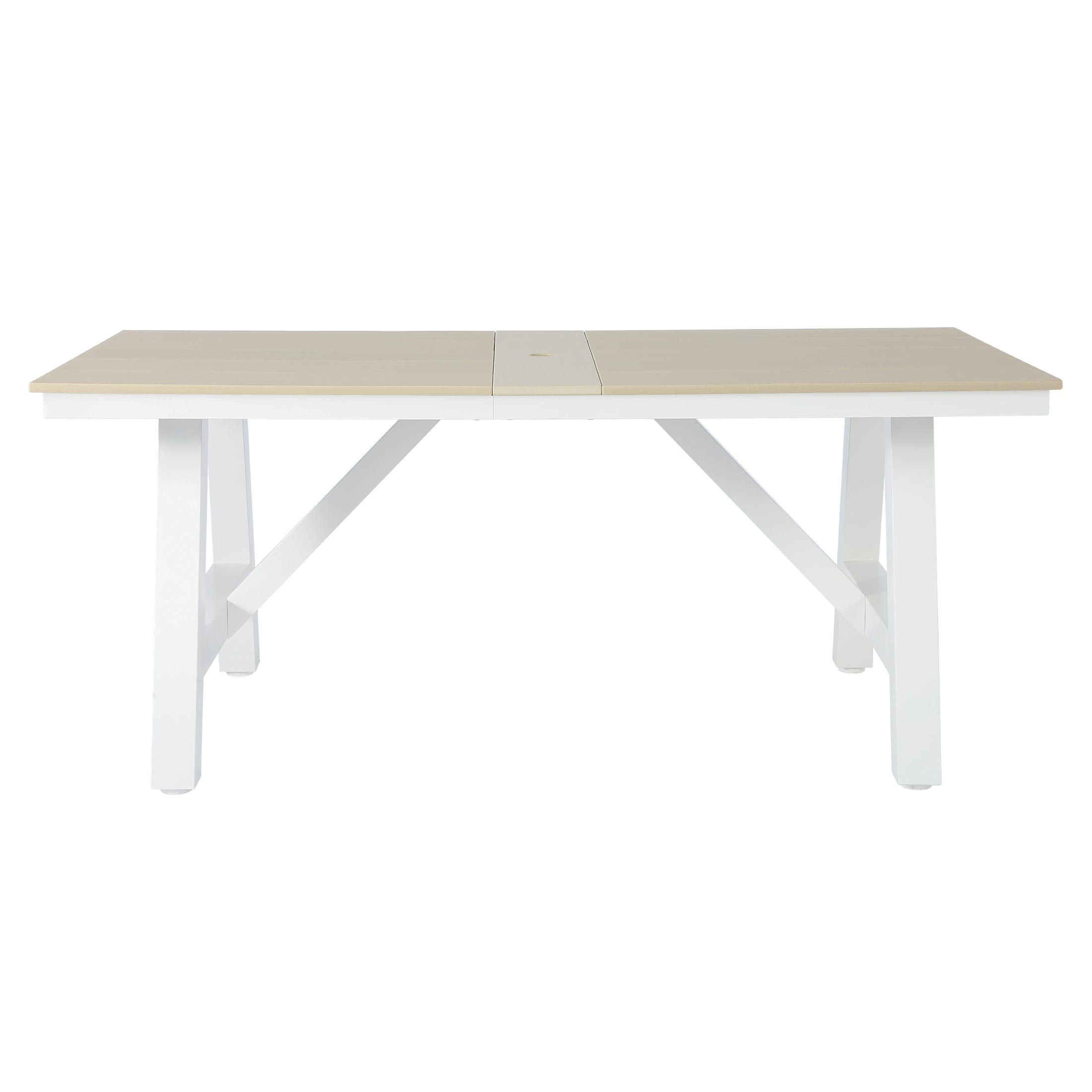 Cape May 72" HDPE Rectangle Outdoor Patio Dining Table With Umbrella Hole and Metal Frame