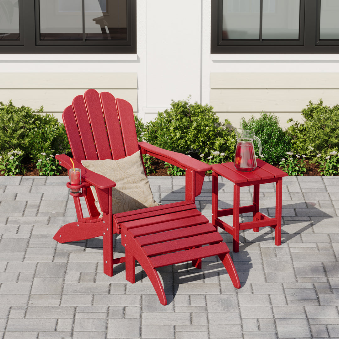 Highland 3-Piece Adirondack Chair with Cup Holder and Folding Ottoman and Table Set