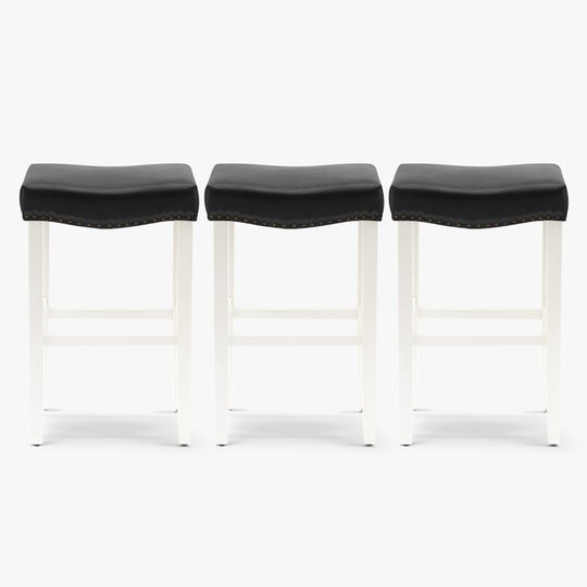 Lenox 29" Upholstered Saddle Seat Antique White Bar Stool (Set of 3)