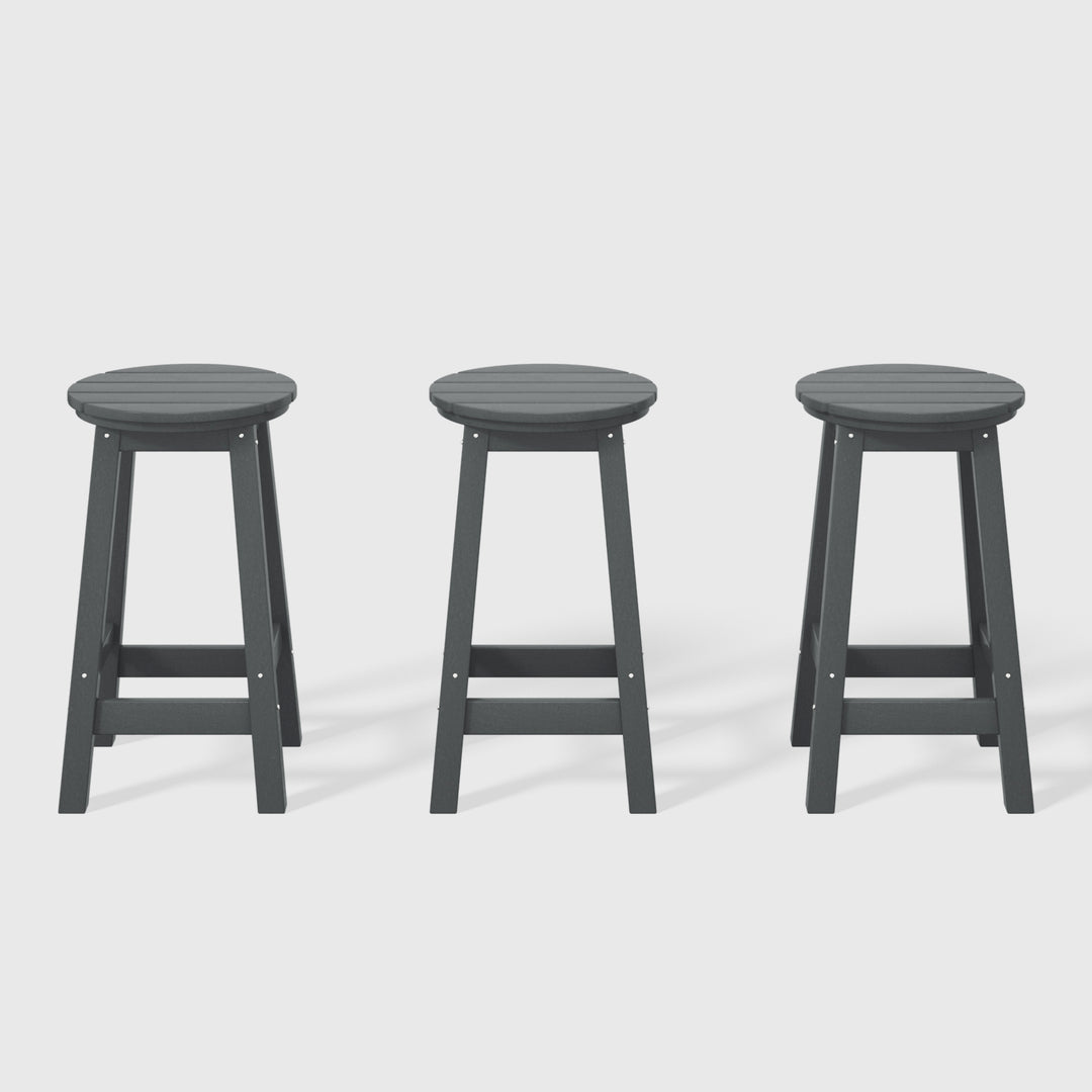 Malibu 24" HDPE Outdoor Patio Round Counter Height Bar Stool (Set of 3)