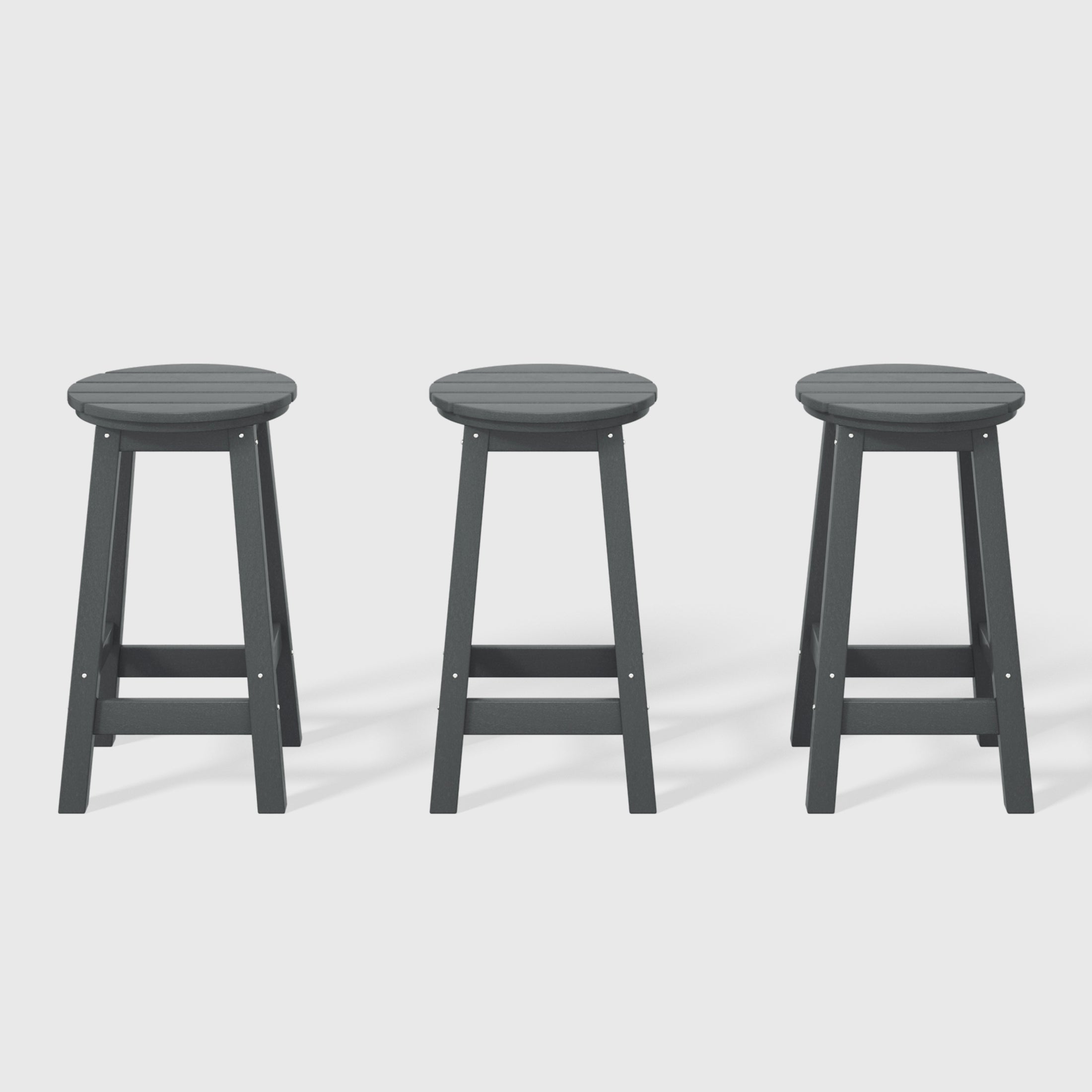 Malibu 24" HDPE Outdoor Patio Round Counter Height Bar Stool Set of 3
