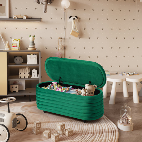 Phoebe 42" Wide Mid-Century Modern Upholstered Velvet Tufted Oval Storage Ottoman Bench