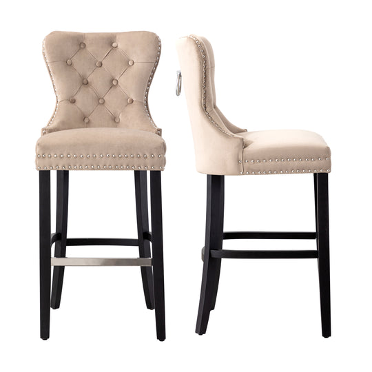 Wordford 29" Tufted Velvet Bar Stool (Set of 2), Black