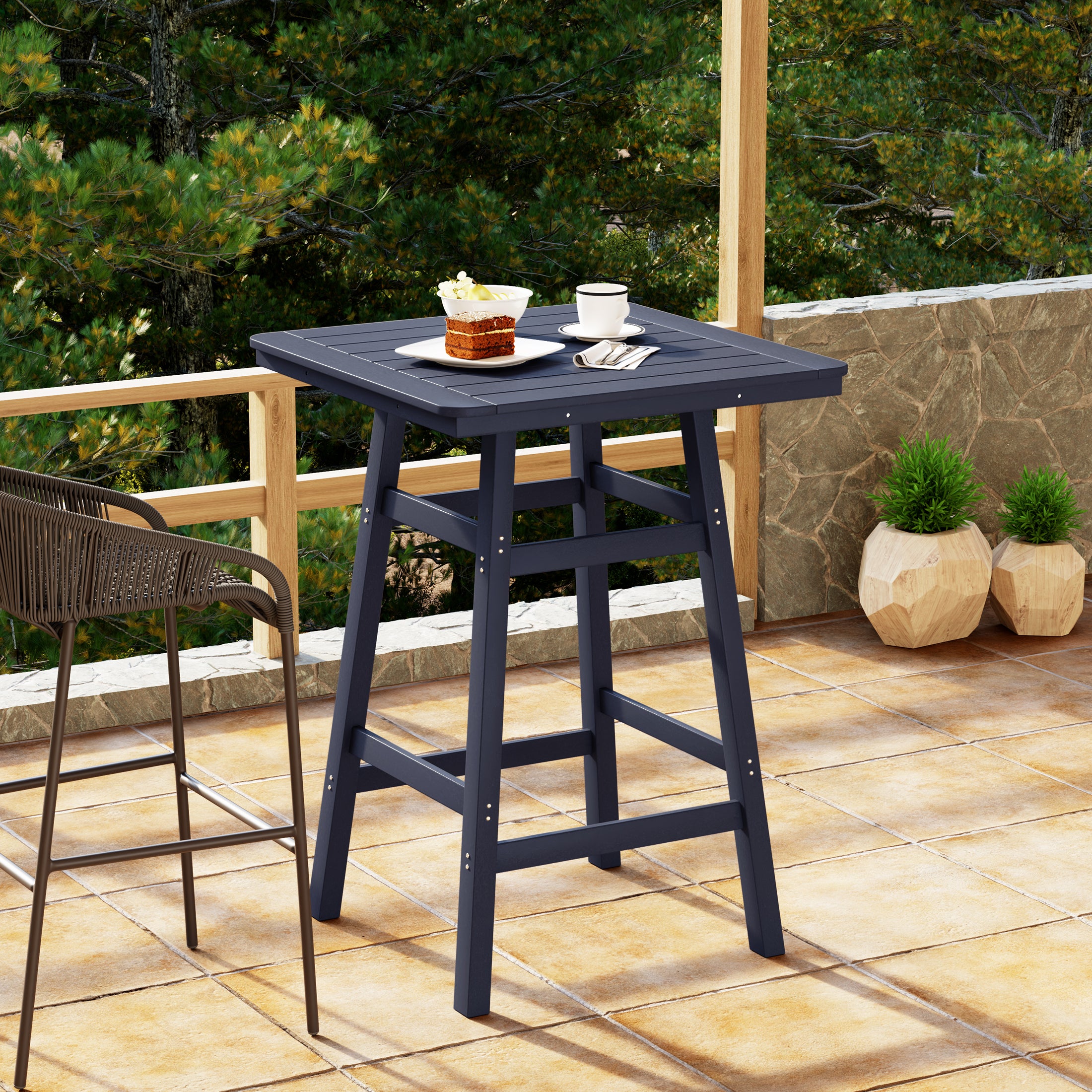 Malibu 30" Square Outdoor Patio Bistro Bar Table With Umbrella Hole