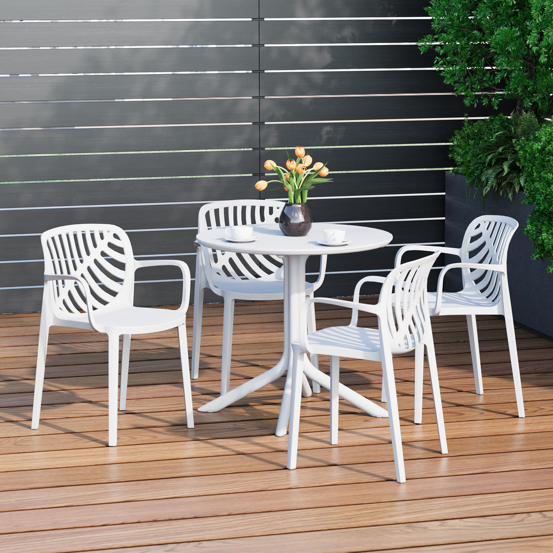 Playa 5-Piece Outdoor Resin Round Patio Dining Table Set with Modern Stackable Patio Dining Chairs