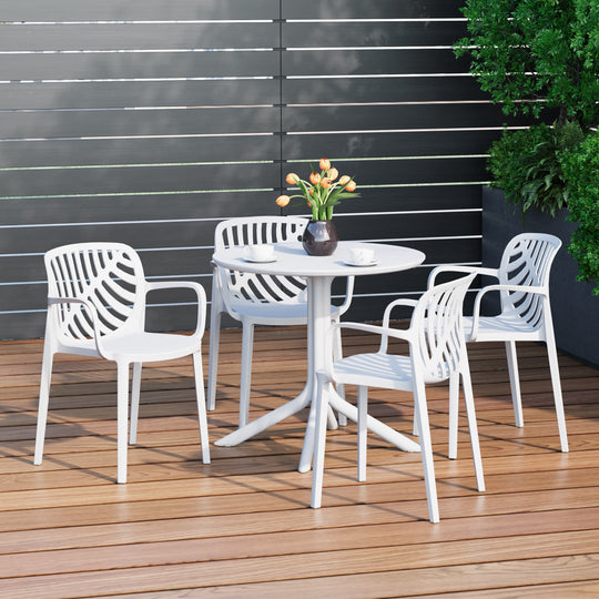 Playa 5-Piece Outdoor Resin Round Patio Dining Table Set with Modern Stackable Patio Dining Chairs