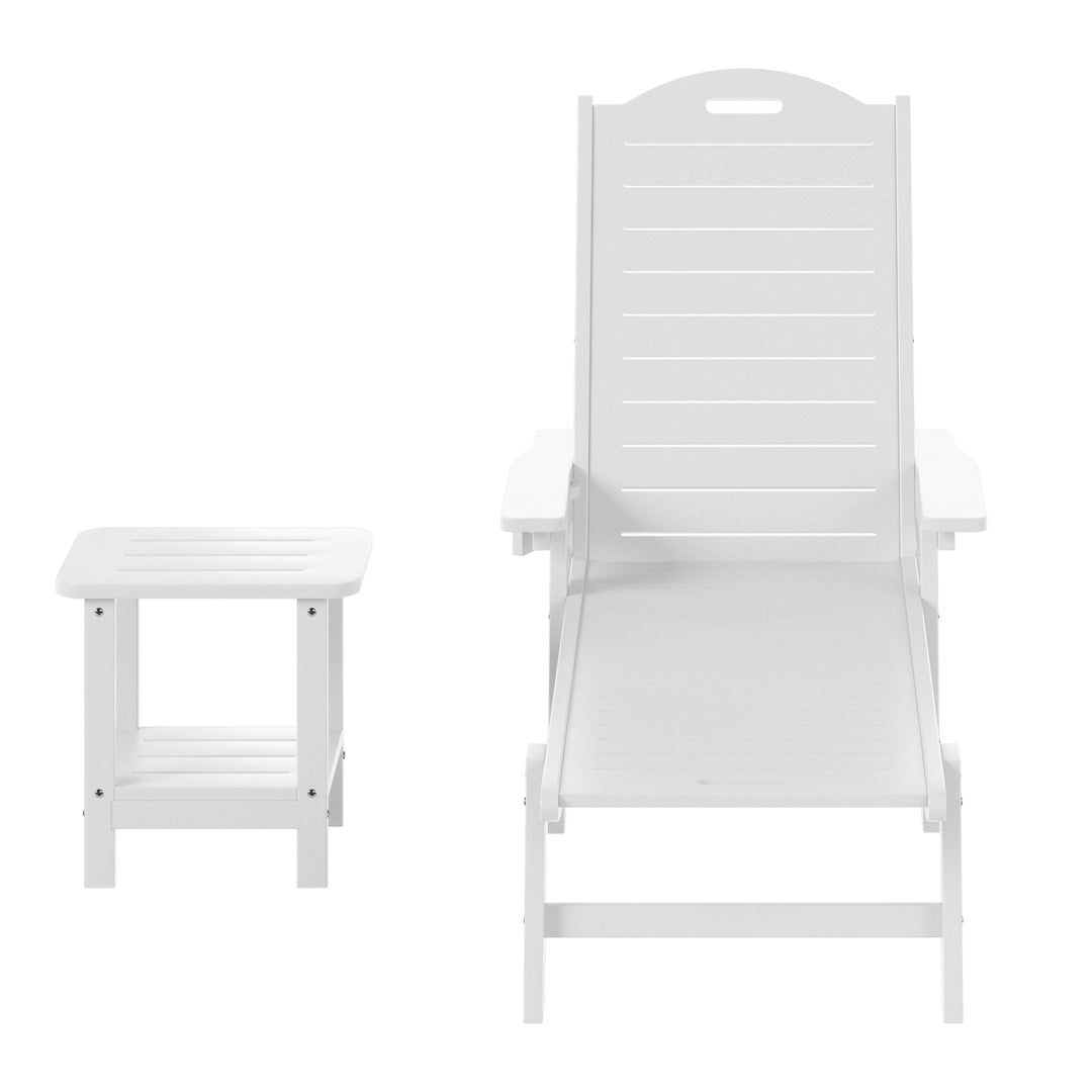 Aruba 2-Piece Outdoor Patio Chaise Lounge Chair with Wheels & Cup Holder with Patio Side Table