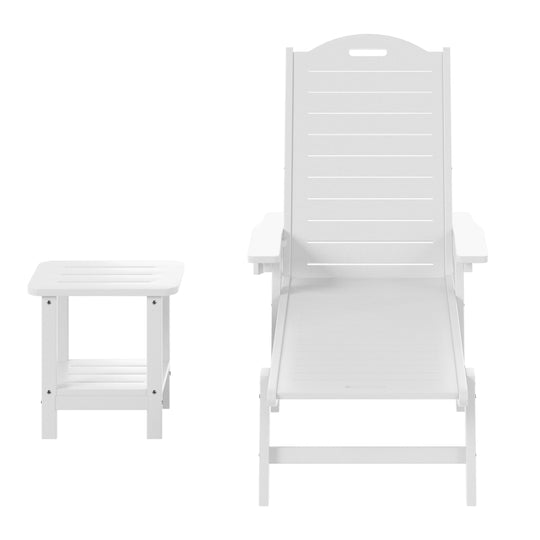 Aruba 2-Piece Outdoor Patio Chaise Lounge Chair with Wheels & Cup Holder with Patio Side Table