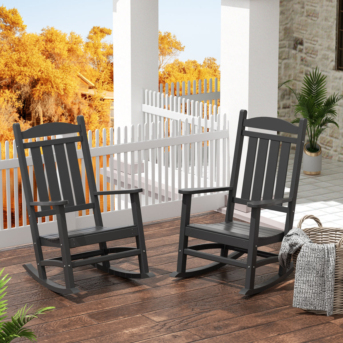 Malibu rocking chair in Gray styled outdoors