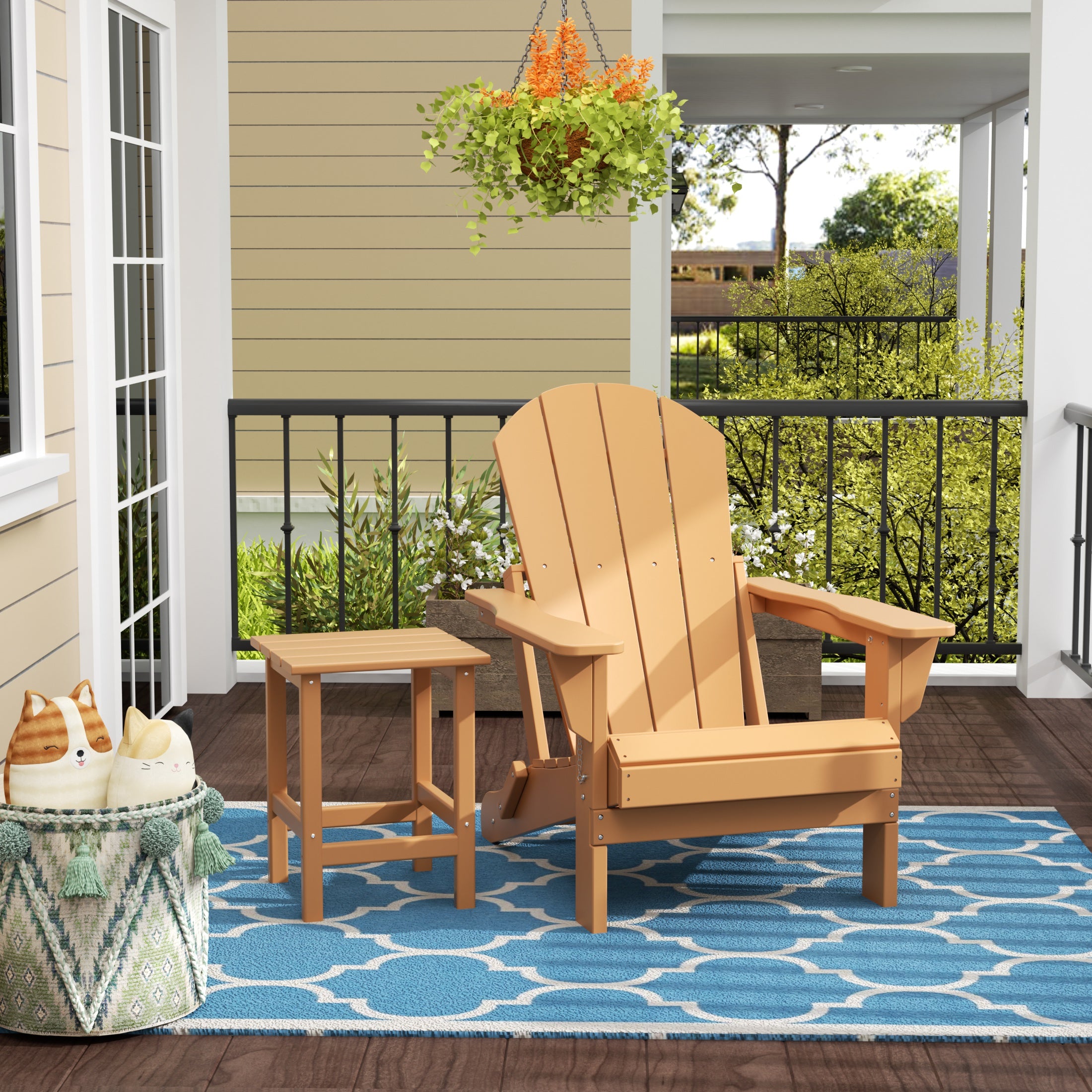 Malibu 2 piece set outdoor folding Poly Adirondack chair with side table