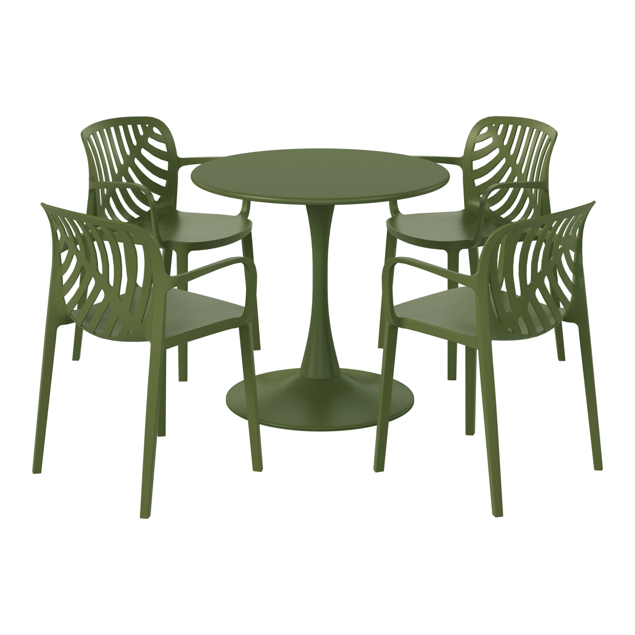 Playa 5-Piece Outdoor Indoor Metal Patio Dining Table Set With Stackable Patio Arm Chairs