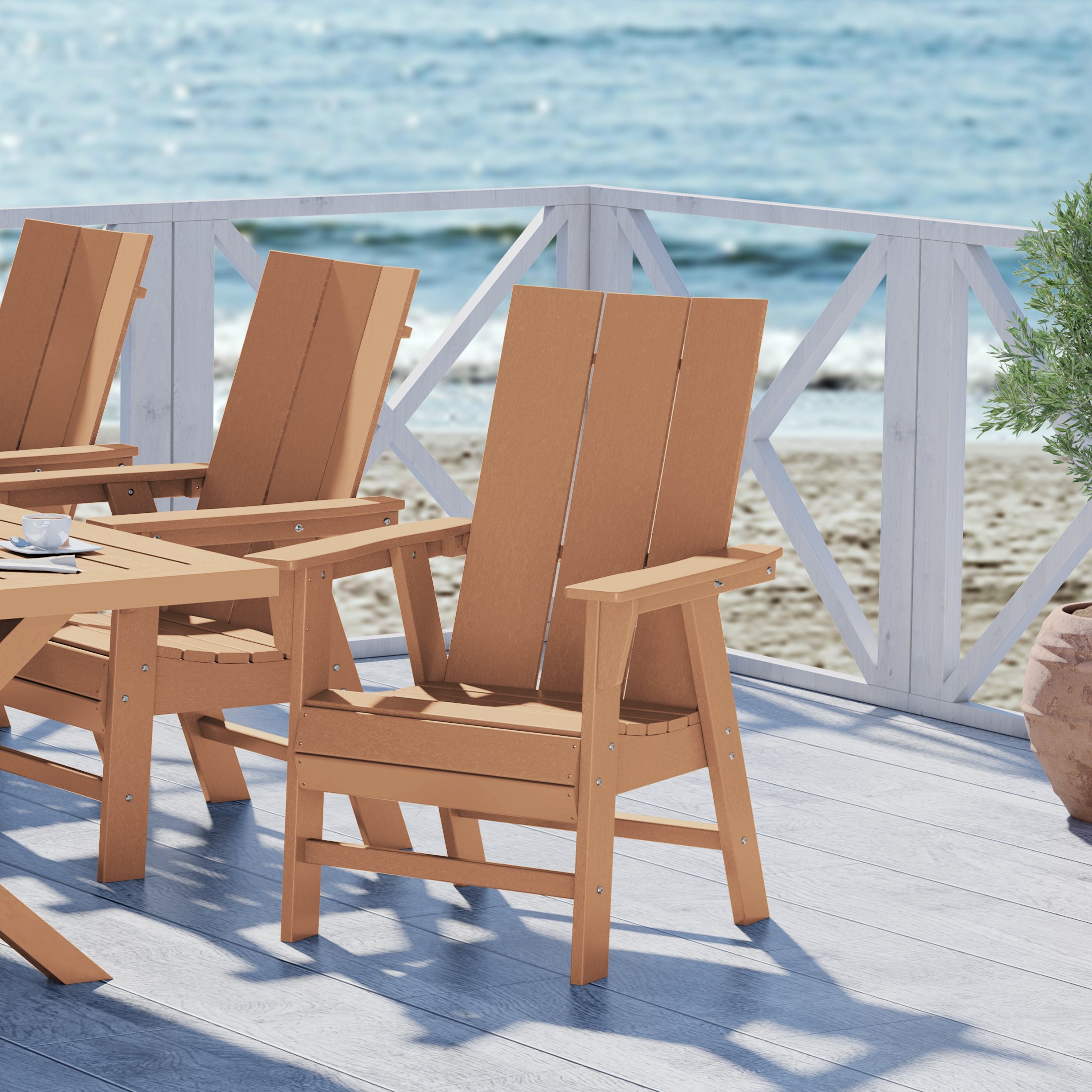 Ashore Outdoor Patio HDPE Plastic Modern Adirondack Dining Chair