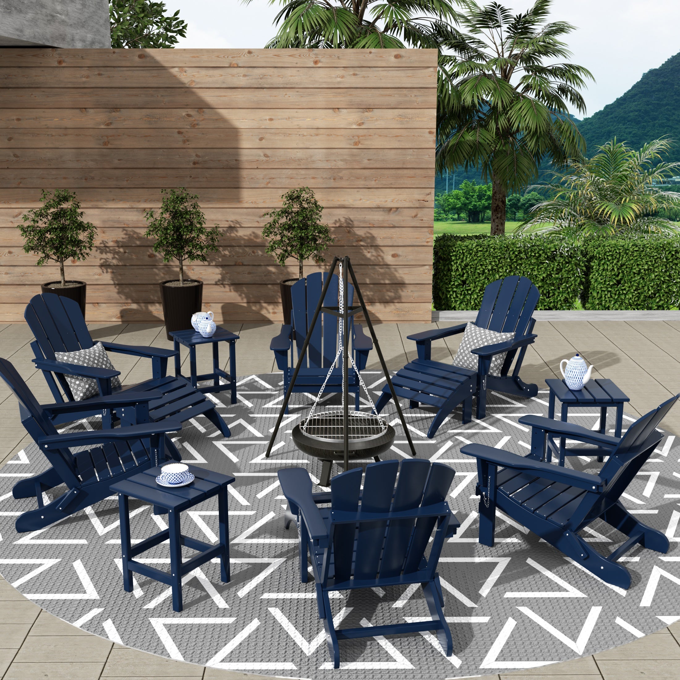 Malibu 12-Piece Outdoor Folding Poly Adirondack Chair With Ottoman And Side Table