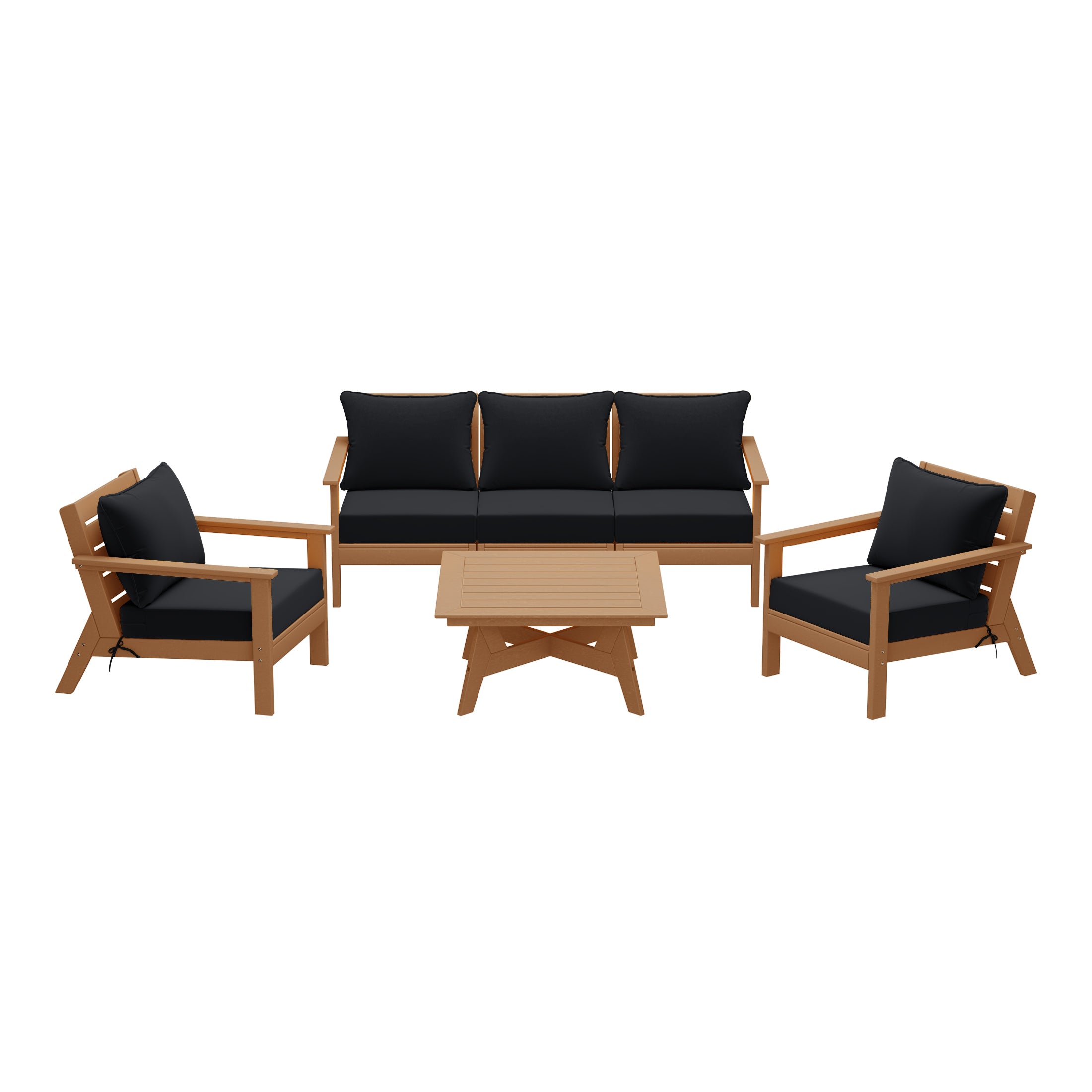 Avalon Outdoor 6-Piece Modular Sectional Patio Furniture Sofa Set in Teak Color Frame