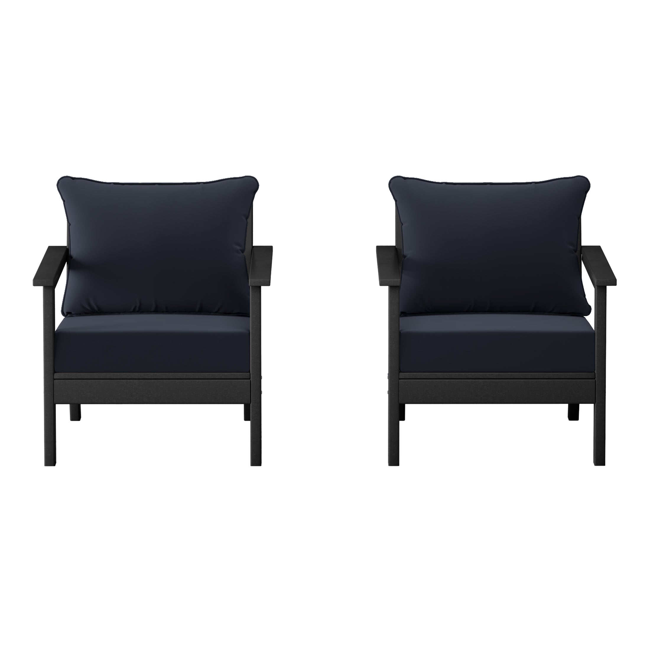 Avalon Outdoor Modern HDPE Patio Club Chairs with Deep Seat Cushions (Set of 2)