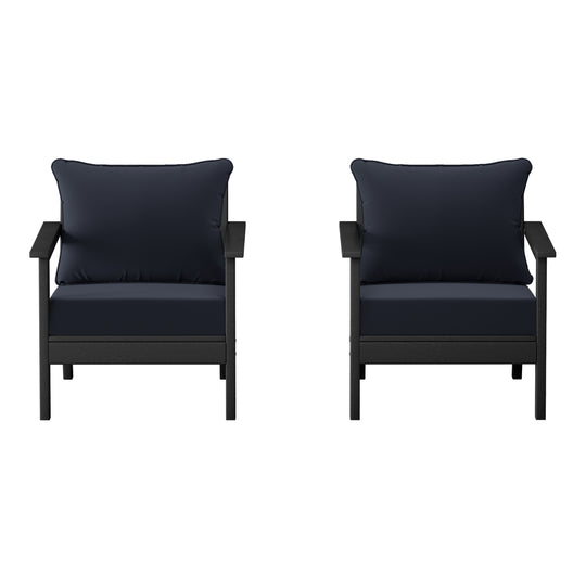 Avalon Outdoor Modern HDPE Patio Club Chairs with Deep Seat Cushions (Set of 2)