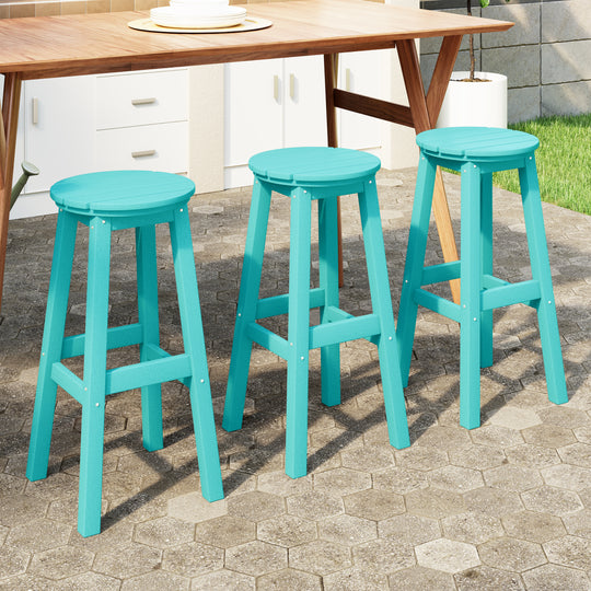 Malibu 29" HDPE Outdoor Patio Round Bar Stool (Set of 3)