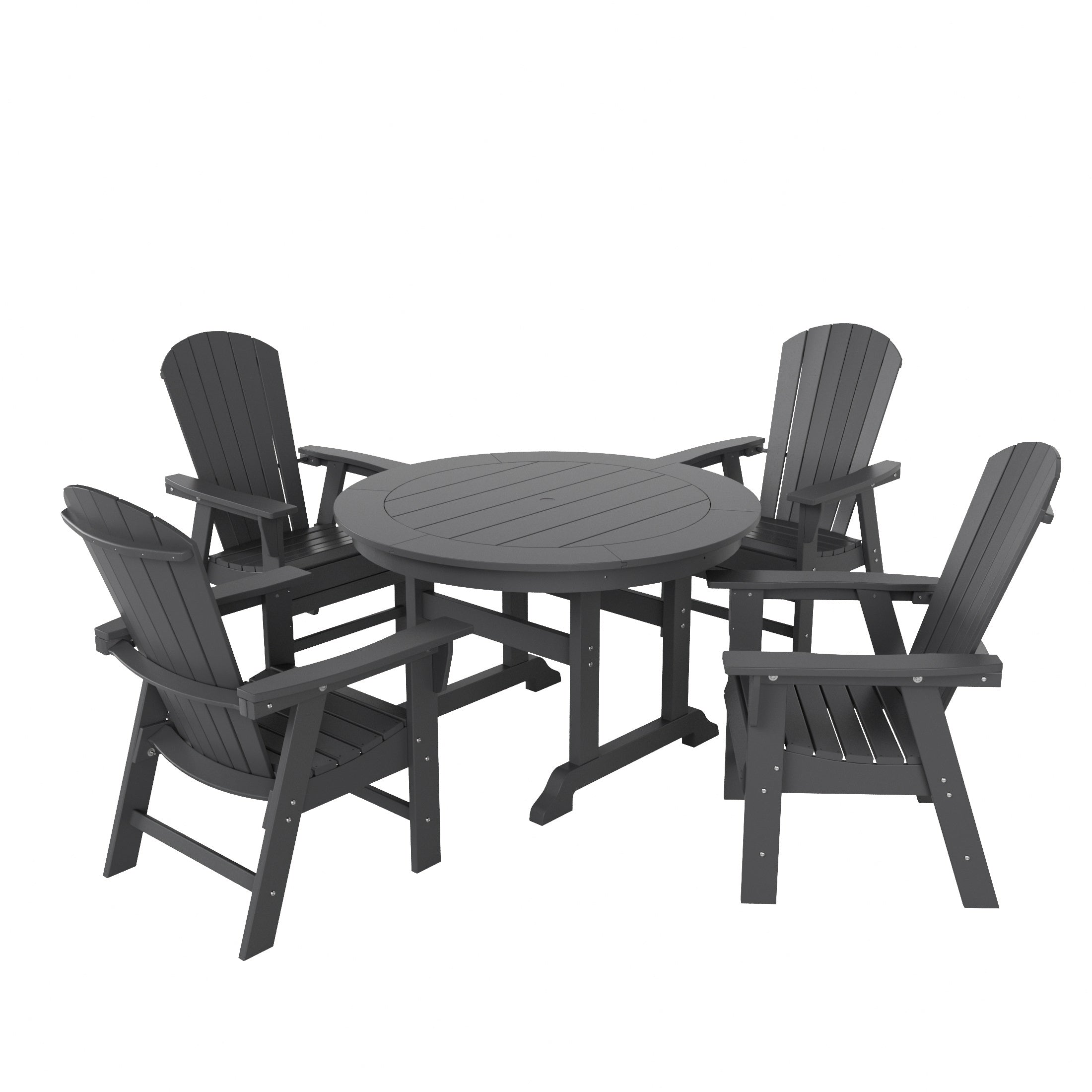 Dylan 5 Piece Outdoor Patio Dining Round Table and Shell Back Armchair Set
