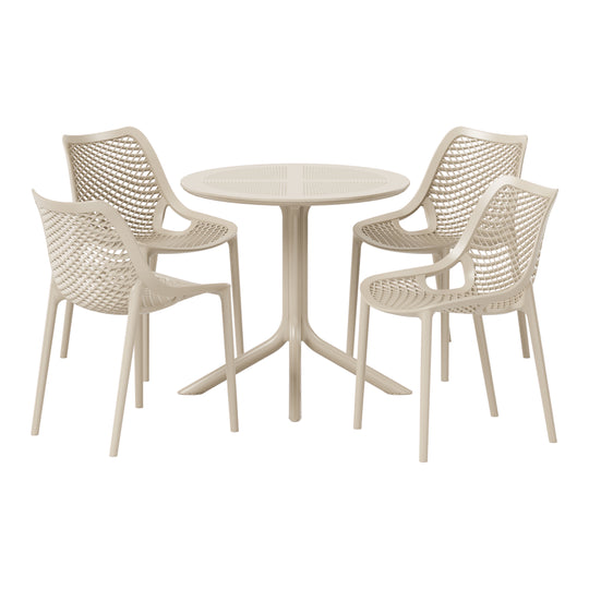 Playa 5-Piece Modern Round Patio Dining Table Set with Stackable Patio Dining Chairs