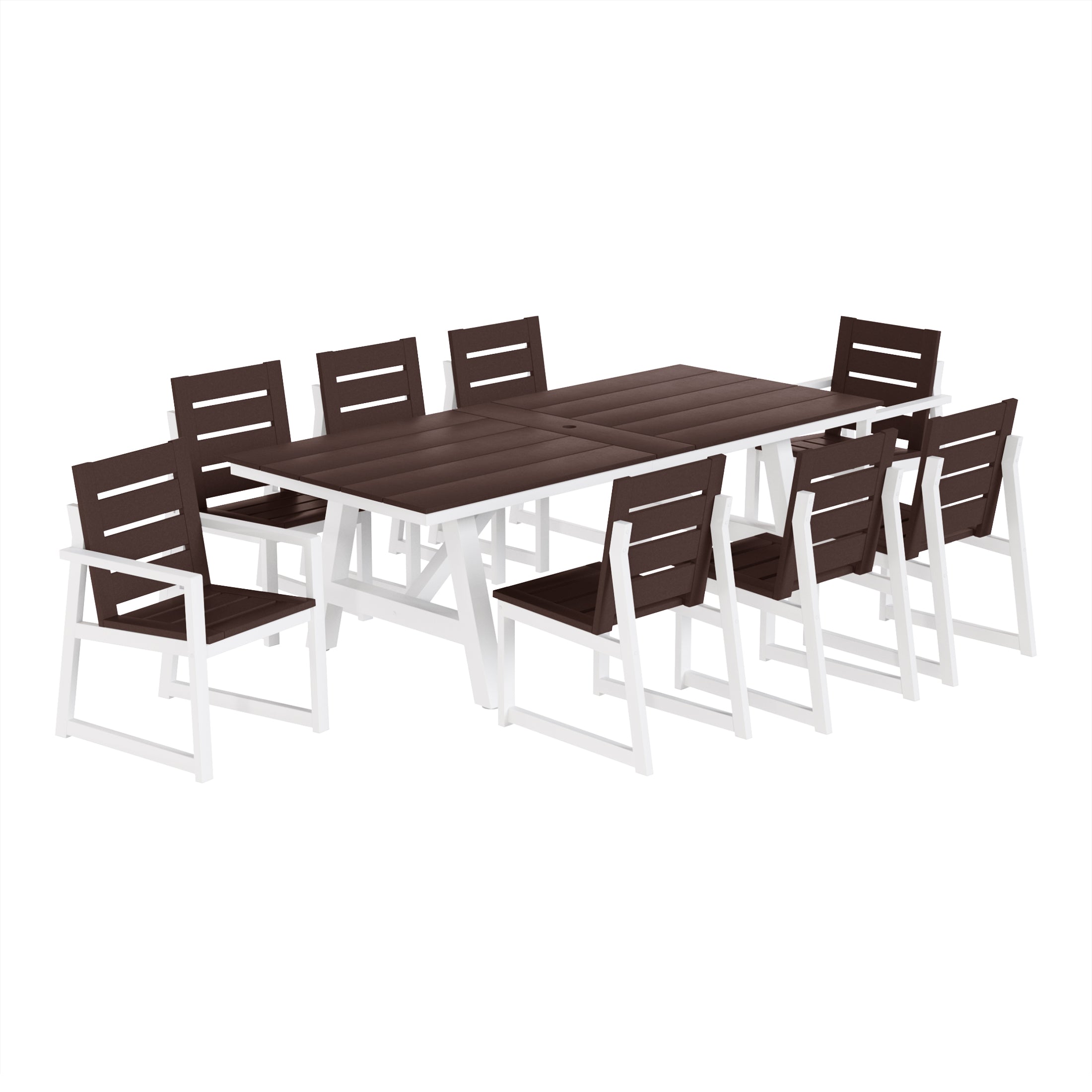 Cape May 9-Piece HDPE Outdoor Furniture Patio Dining Table With Umbrella Hole and Chairs Set For 8