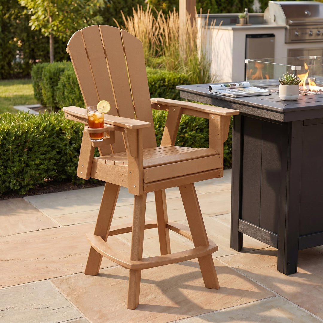 Malibu Outdoor HDPE Swivel Adirondack Bar Height Chair With Cup Holder