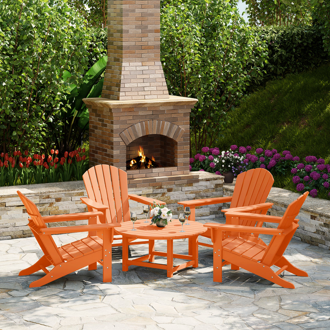 Dylan 5-Piece Outdoor Patio HDPE Adirondack Chair With Round Coffee Table Conversation Set