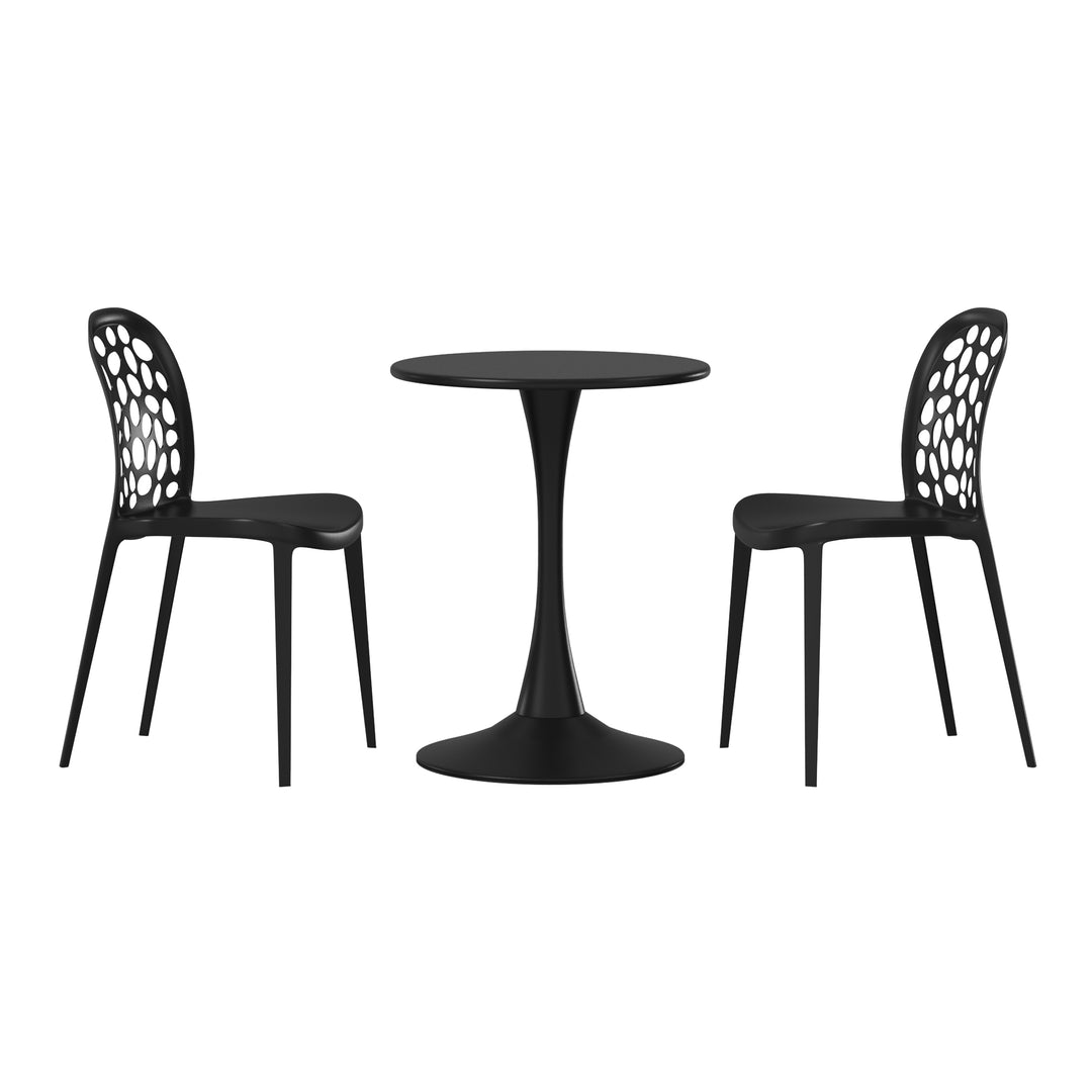Playa 3-Piece Outdoor Indoor Metal Patio Dining Table Set With Stackable Polypropylene Patio Side Chairs