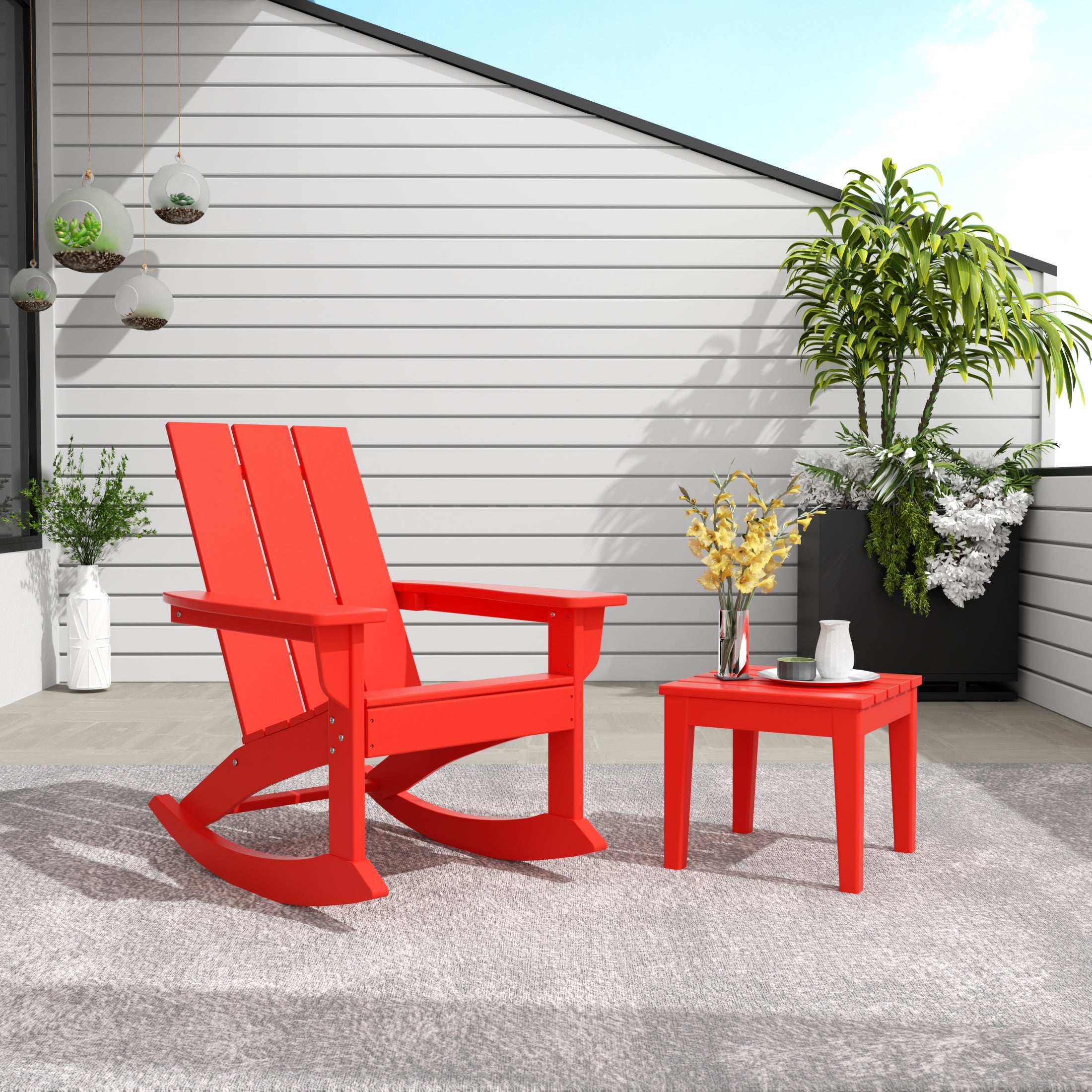 Ashore 2-Pieces Set Modern Plastic Outdoor Rocking Chair with Square Side Table