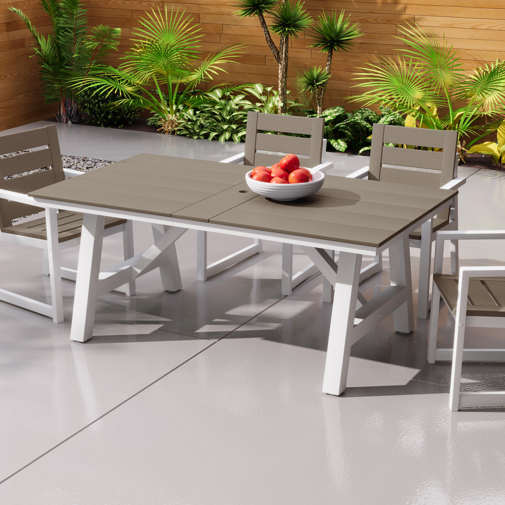 Cape May 72" HDPE Rectangle Outdoor Patio Dining Table With Umbrella Hole and Metal Frame