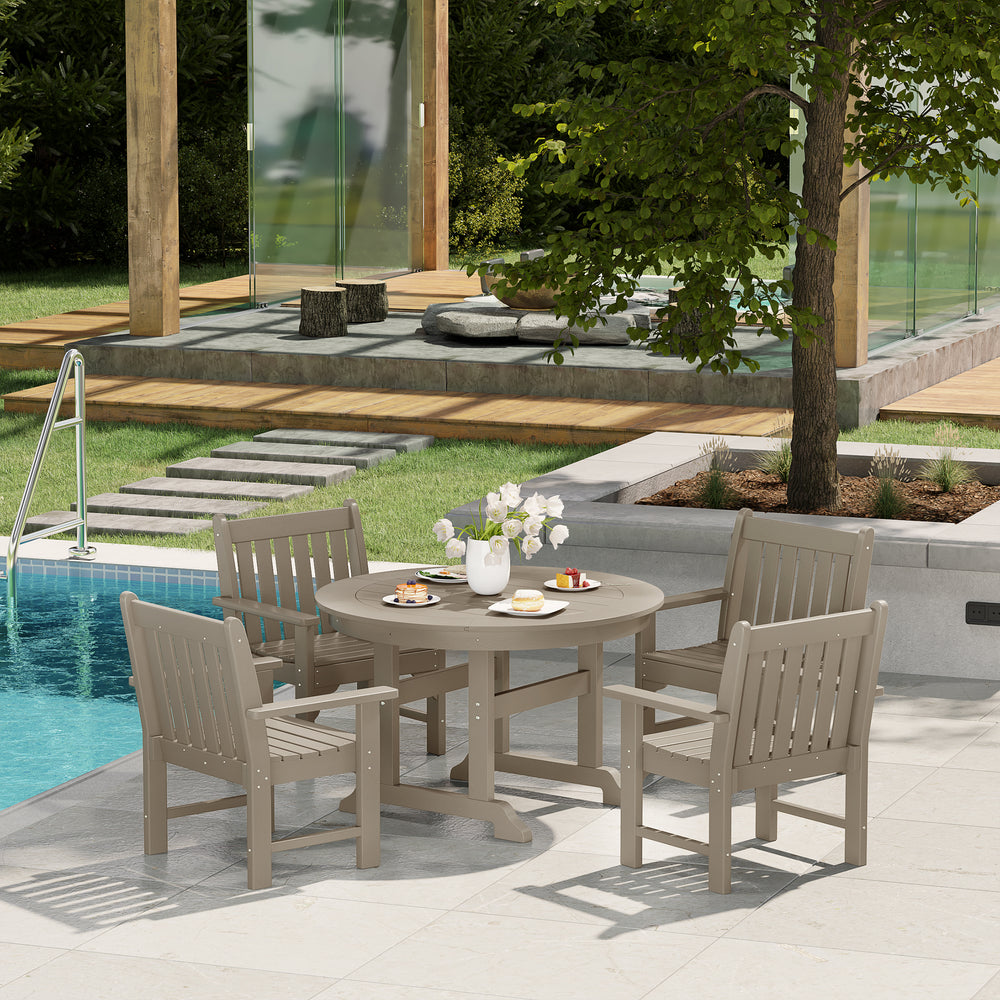 Malibu 5-Piece HDPE Outdoor Patio Chair and Round Table Dining Set