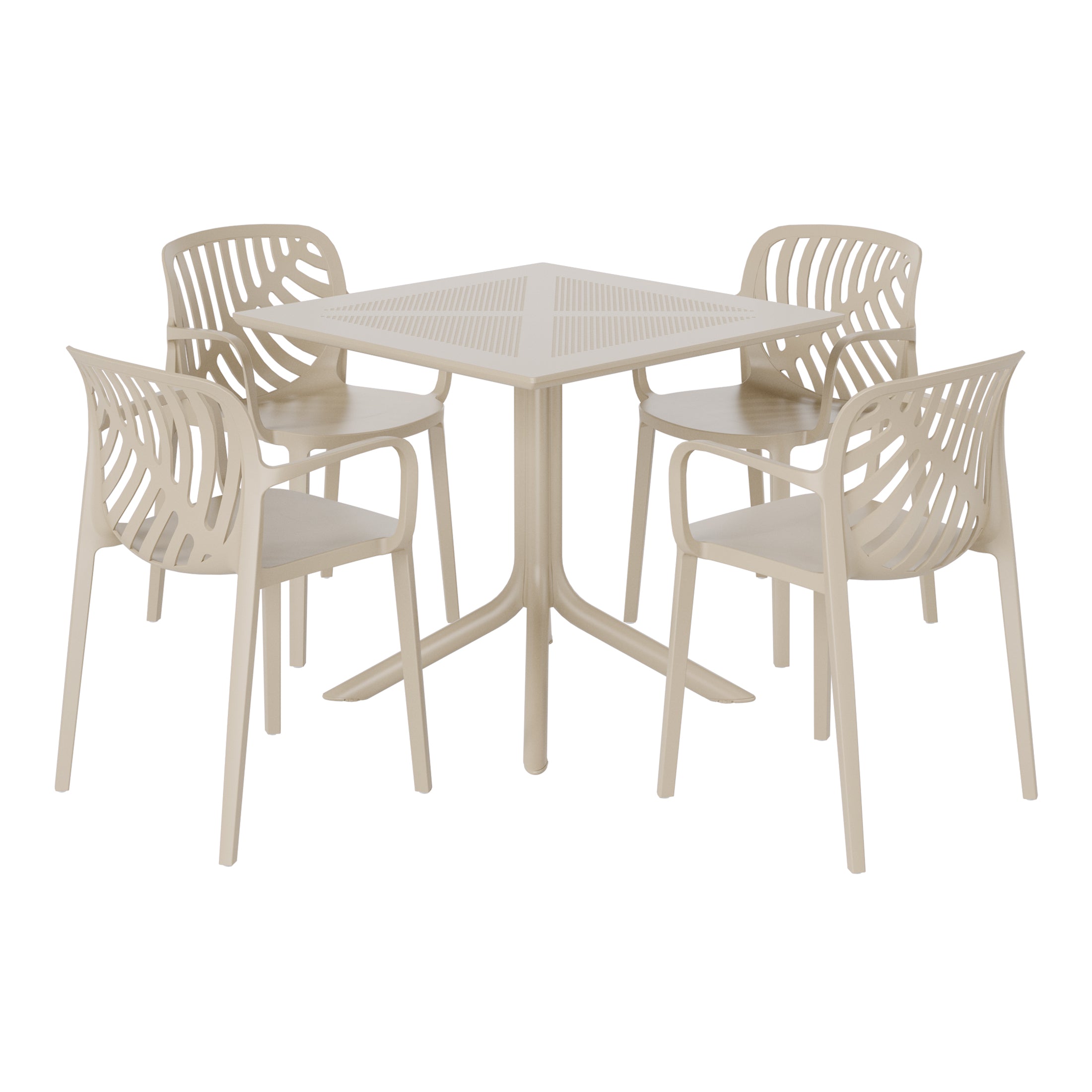 Playa 5-Piece Outdoor Resin Square Patio Dining Table Set with Modern Stackable Patio Dining Chairs