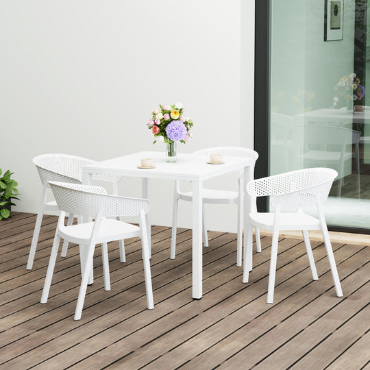 Playa 5-Piece Outdoor Metal Frame Square Dining Table Patio Set with Stackable Patio Dining Chairs