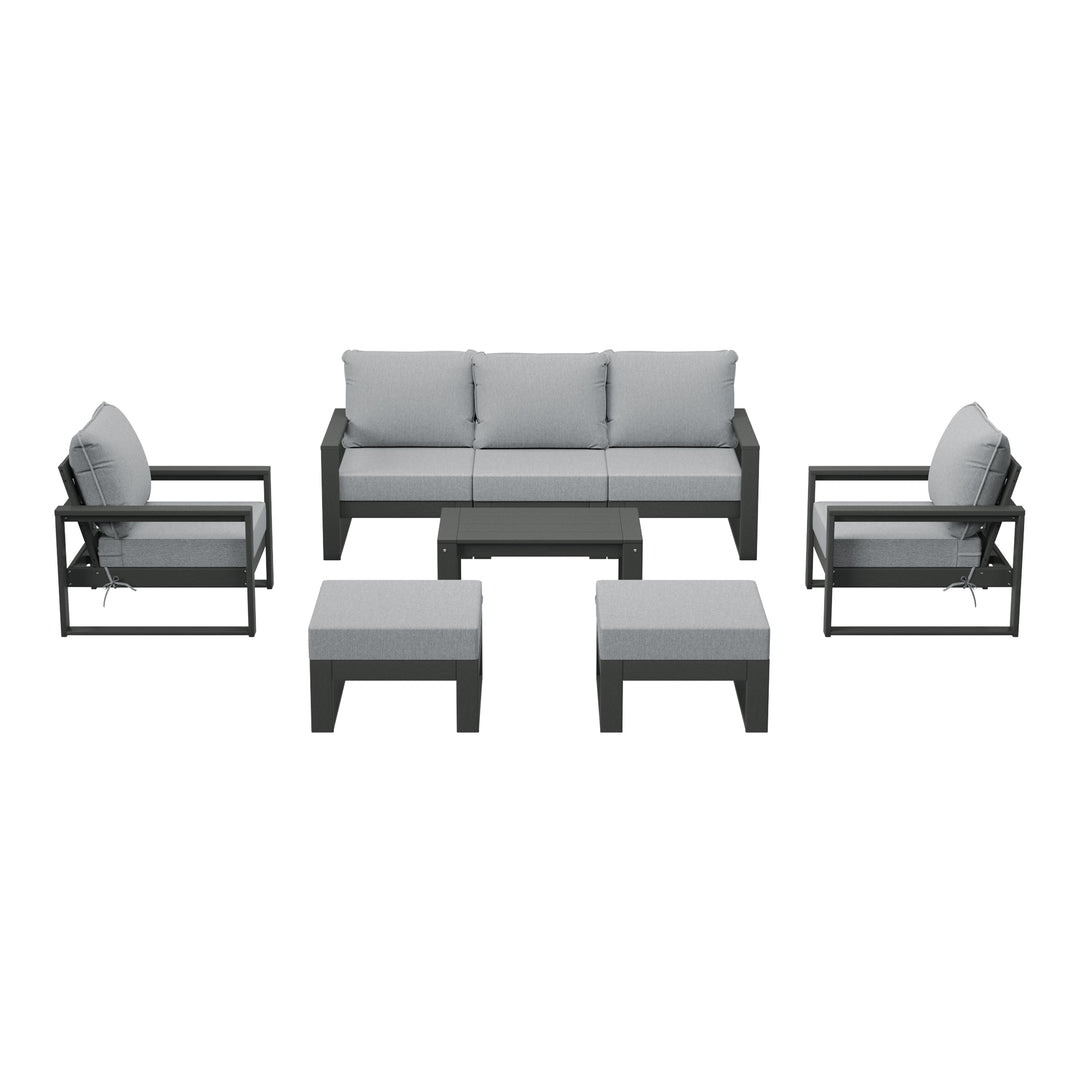 Montara 8-Piece Modern HDPE Outdoor Patio Furniture Conversation Set with Coffee Table and Ottomans