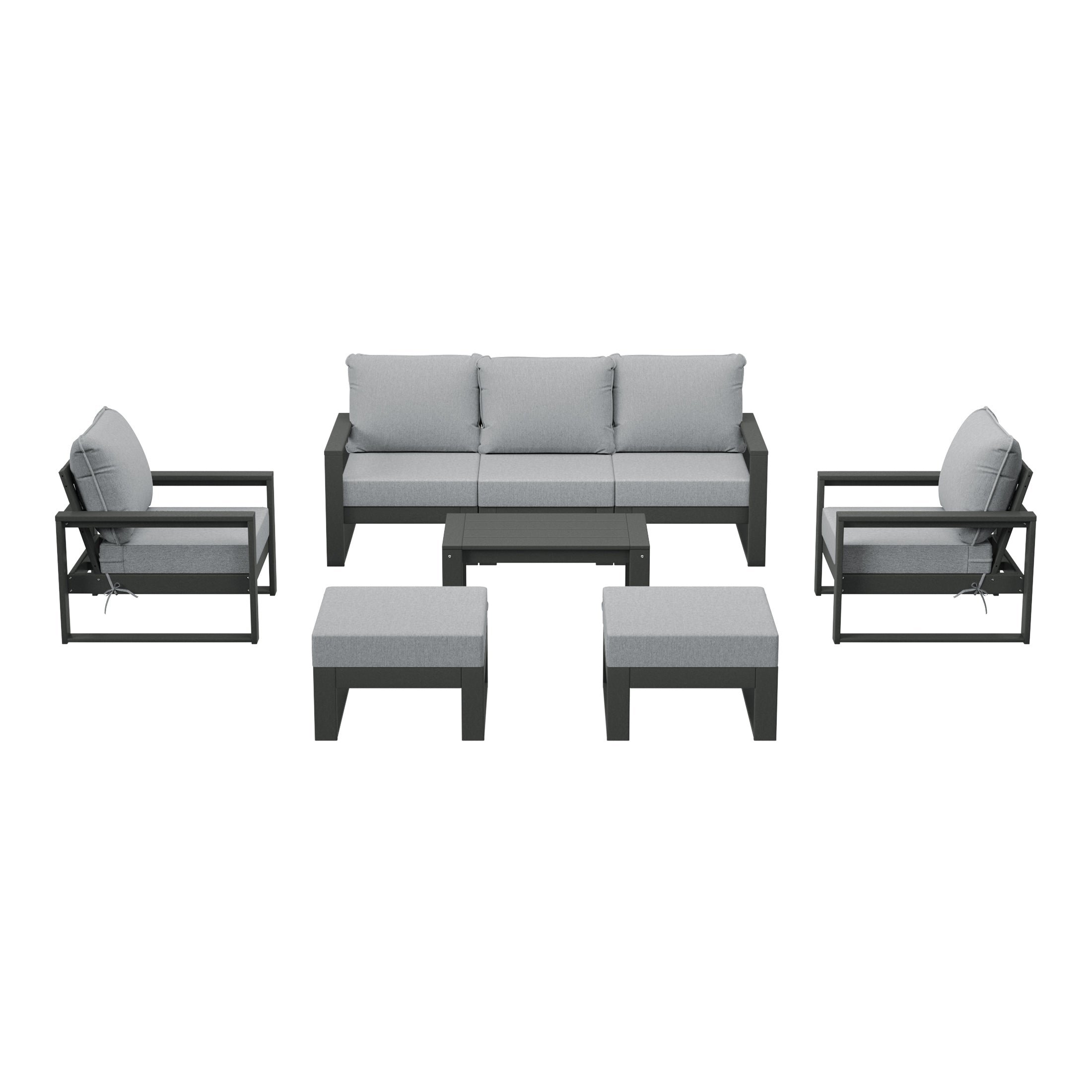 Montara 8-Piece Modern HDPE Outdoor Patio Furniture Conversation Set with Coffee Table and Ottomans