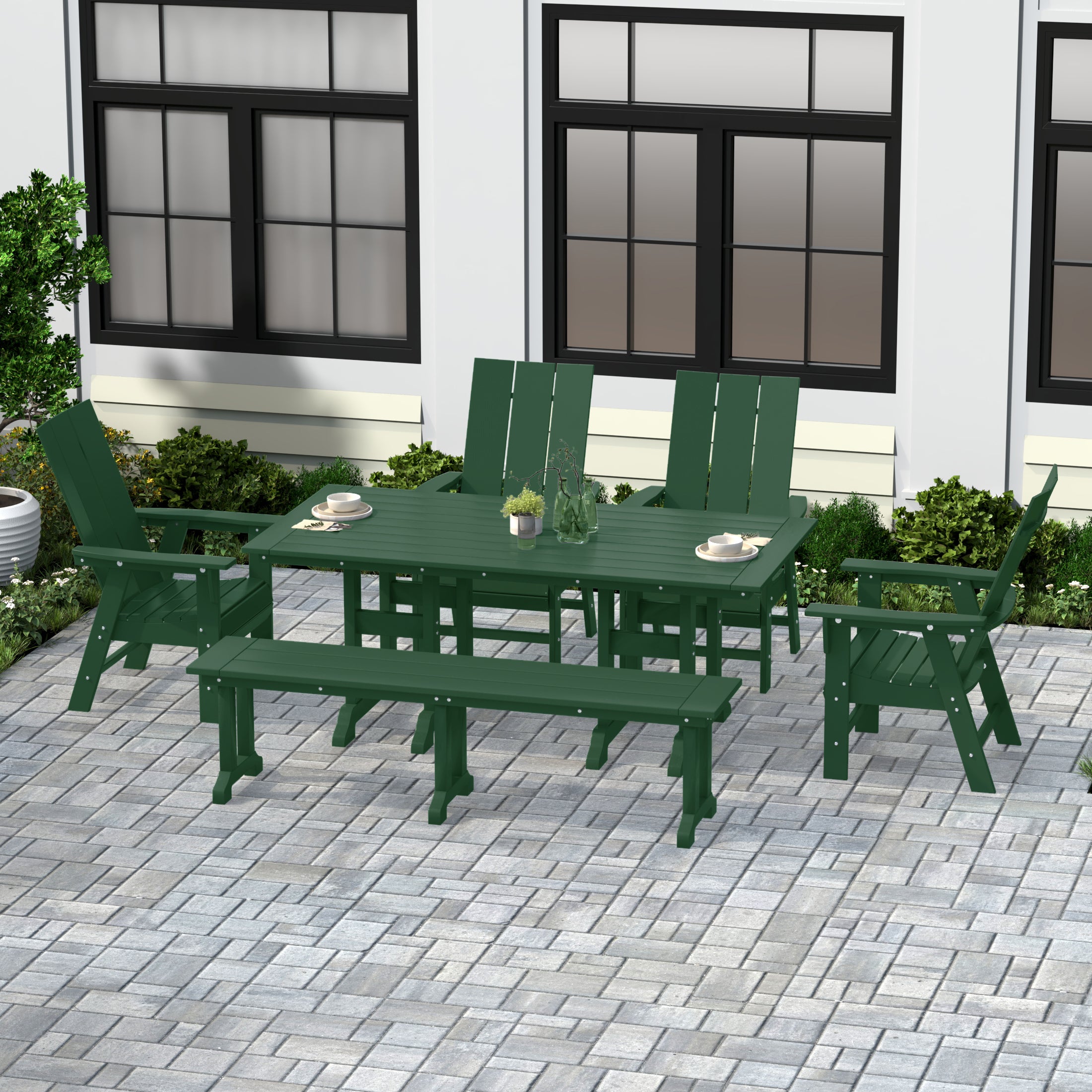 Ashore 6 Piece Outdoor Patio Dining Table and Armchair Dining Bench Set