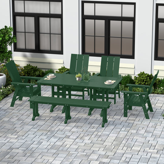 Ashore 6 Piece Outdoor Patio Dining Table and Armchair Dining Bench Set